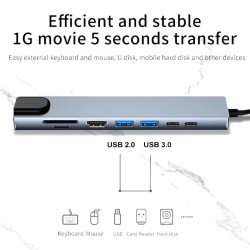Hub USB C 8 in 1,HDMI 4K, 2 PUERTOS USB 3.0, SD/MicroSD, USB TIPO C de carga/datos, PUERTO RJ45