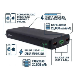 Powerbank TEROS TE-7057N | 20000MAh | USB-A | USB-C | negro ❗20000MAH❗