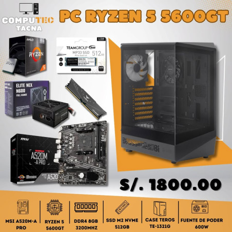 PC RYZEN 5 5600GT | DDR4 8GB 3200MHZ|PLACA MSI A520M| SSD SATA M2 NVME 512GB