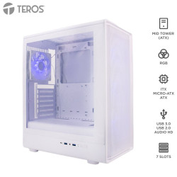 🔥CASE GAMER TEROS TEROS TEROS TE-1329G | USB C / USB 3.0 | AUDIO |  04 VENTILADORES RGB | BLANCO🔥