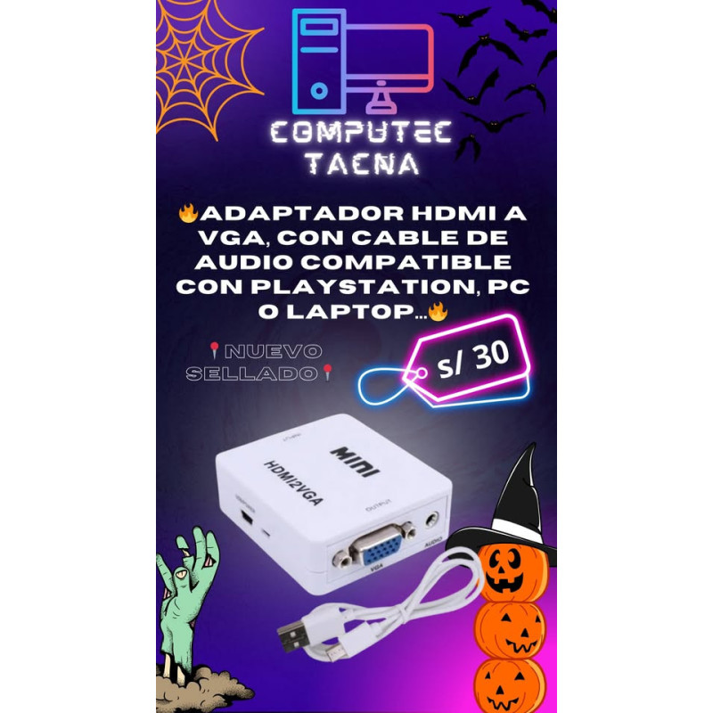ADAPTADOR HDMI A VGA, con cable de Audio compatible con PlayStation, pc o laptop