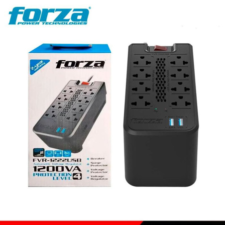 ESTABILIZADOR DE VOLTAJE FORZA 1200VA FVR-1222USB  | 600 WATTS - 8 TOMAS